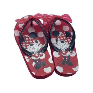 The Disney Store Girl 11/12 Red White Polka Dot Minnie Mouse Bow Flip Flops